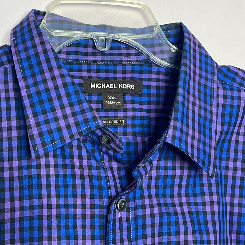 MICHAEL KORS tailored fit mens button down shirt XXL blue black purple NWOT - Picture 3 of 7